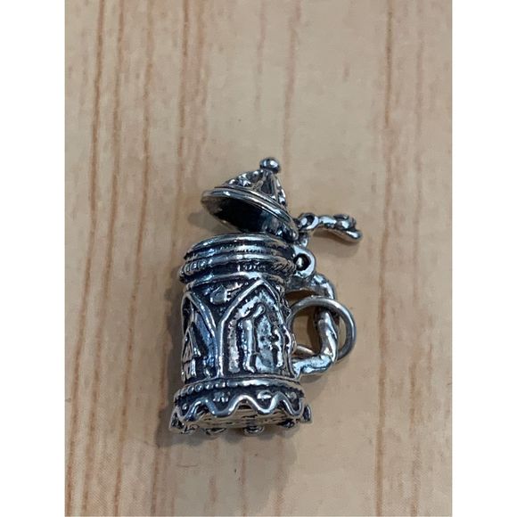 .925 Vintage Beer Stein Sterling Silver Jewelry Charm - Picture 3 of 5